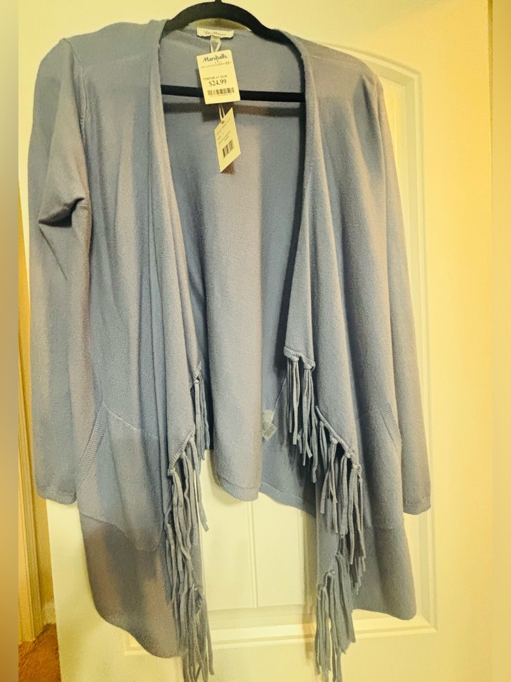 Lavender Fringe Open-Front Draped Cardigan